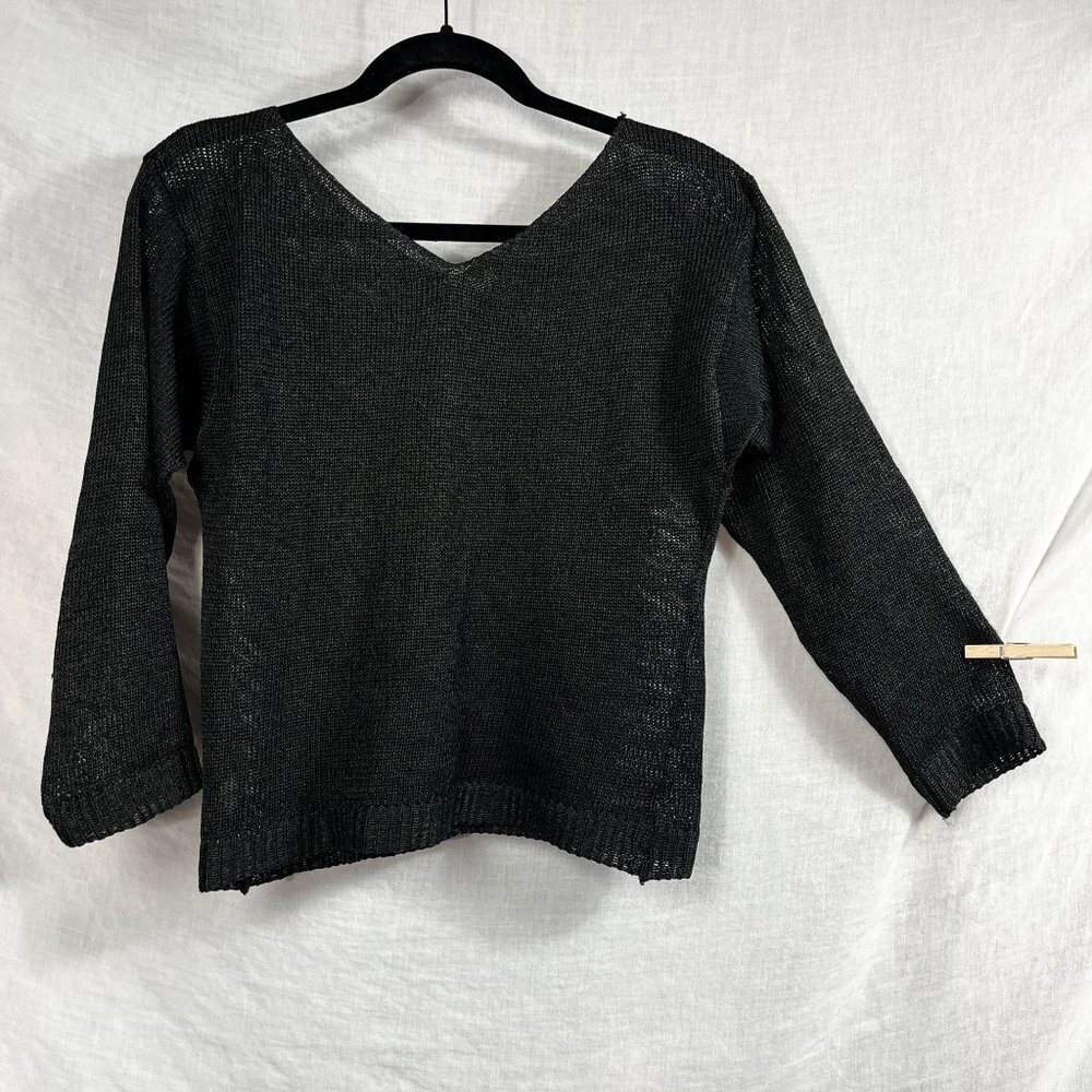 Vintage Michael Simon Linen Viscose Loose Knit Sweater Womens‎ S Cropped V-Neck